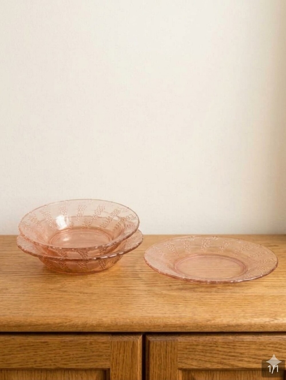 Set of 3 Vintage Pink Depression Glass Style Bowls – Grapevine Pattern
